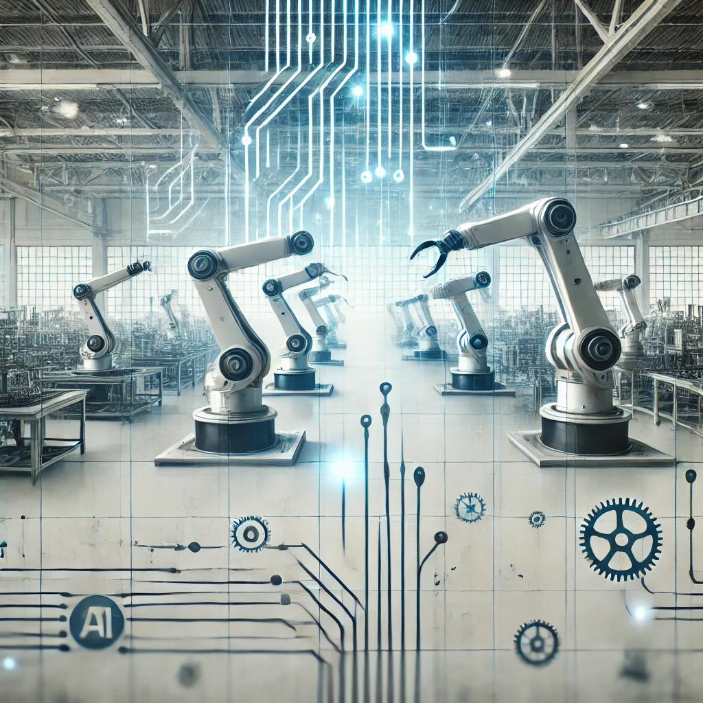 Robotic arms and digital data streams in a factory setting