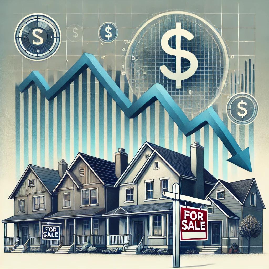 Image of houses and fluctuating economic indicators